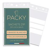 PACKY - Bolsas Zip Con 3 Bandas Blancas - Bolsas Autocierre - 7 Tamaños Disponibles - Bolsa Zip - Bolsa Autocierre Con 3 Tiras Blancas- Bolsa Plástico Autocierre - 16x22 Cm Lote De 500