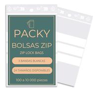 PACKY - Bolsas Zip Con 3 Bandas Blancas - Bolsas Autocierre - 7 Tamaños Disponibles - Bolsa Zip - Bolsa Autocierre Con 3 Tiras Blancas- Bolsa Plástico Autocierre - 12x18 Cm Lote De 100