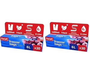 Paclan, Bolsas para congelación de 6 litros, 20 unidades, transparentes (Paquete de 2)