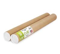 Paclord Tubo de correo de papel kraft reforzado de 2 x 18 pulgadas, paquete de 2 tubos con 4 tapas, tubo de póster seguro aprobado por USPS, tubo de cartón para enviar y almacenar carteles
