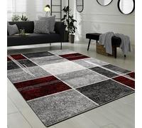 Paco Home Alfombra De Diseño - A Cuadros Efecto Mármol Jaspeado Gris Rojo Moteado, tamaño:80x150 cm