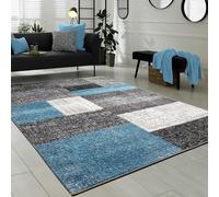 Paco Home Alfombra De Diseño A Cuadros Turquesa Gris, tamaño:60x100 cm