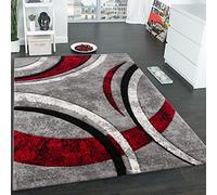 Paco Home Alfombra De Diseño con Ribetes Estampado con Rayas Gris Negro Rojo Moteada, tamaño:80x300 cm