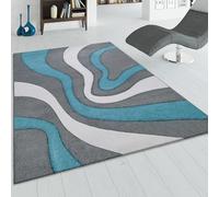 Paco Home Alfombra De Diseño Moderna con Ondas Abstractas Contorneada Tamaños, tamaño:160x230 cm, Color:Turquesa