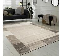 Paco Home Alfombra De Diseño para Sala De Estar Alfombra con Bordura Moderna Marrón Beige, tamaño:80x150 cm