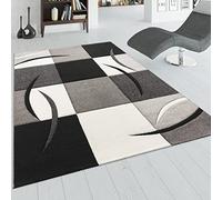 Paco Home Alfombra De Diseño Perfilado - A Cuadros - En Negro Blanco Gris, tamaño:160x230 cm