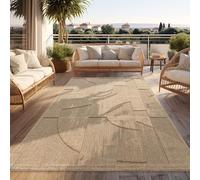 Paco Home Alfombra De Exterior Resistente A La Intemperie Balcón Salón Diseño Boho Abstracto Patrón Geométrico Unicolor 3D Beige, tamaño:160x220 cm