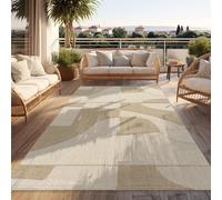 Paco Home Alfombra De Exterior Resistente A La Intemperie Sala De Estar Diseño Boho Patrón Geométrico Abstracto 3D Beige Crema, tamaño:160x220 cm