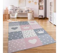 Paco Home Alfombra De Habitacion Bebe Infantil Niña Niño De Juego Antideslizante Arcoíris Corazón Lunares, tamaño:200x280 cm, Color: Crema Rosa Gris