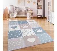 Paco Home Alfombra De Habitacion Bebe Infantil Niña Niño De Juego Antideslizante Arcoíris Corazón Lunares, tamaño:Ø 120 cm Redon, Color:Beige