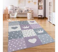 Paco Home Alfombra De Habitacion Bebe Infantil Niña Niño De Juego Antideslizante Arcoíris Corazón Lunares, tamaño:160x220 cm, Color:Púrpura