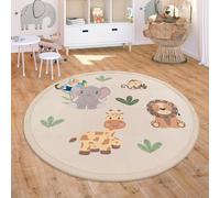 Paco Home Alfombra De Habitacion Bebe Infantil Niña Niño De Juego Antideslizante Arcoíris Motivo Animal Lunares, tamaño:Ø 120 cm Redon, Color:Beige