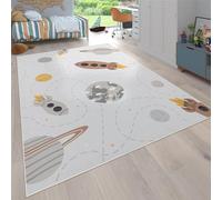 Paco Home Alfombra De Habitacion Bebe Infantil Niña Niño De Juego Antideslizante Estrellas Planeta Cohete Lavable En Lavadora Beige Marron Amarillo, tamaño:160x220 cm