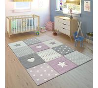 Paco Home Alfombra De Habitacion Bebe Infantil Niña Niño De Juego Moderna Corazón Lunares con Estrellas 3D Púrpura Gris Crema, tamaño:Ø 200 cm Redon