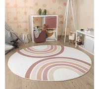 Paco Home Alfombra De Habitacion Bebe Infantil Niña Niño De Juego Retonda Arcoíris Se Puede Lavar En La Lavadora Moderna, tamaño:Ø 100 cm Redon, Color:Pink
