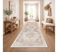 Paco Home Alfombra De Pasillo Vintage Pelo Corto Estilo Boho Lavable Antideslizante Facil Cuidado Diseno Retro Moderno, Color:Beige 2, tamaño:80x150 cm