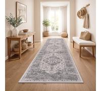 Paco Home Alfombra De Pasillo Vintage Pelo Corto Estilo Boho Lavable Antideslizante Facil Cuidado Diseno Retro Moderno, Color:Grey 2, tamaño:80x300 cm