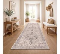 Paco Home Alfombra De Pasillo Vintage Pelo Corto Estilo Boho Lavable Antideslizante Facil Cuidado Diseno Retro Moderno, Color:Beige 3, tamaño:80x150 cm