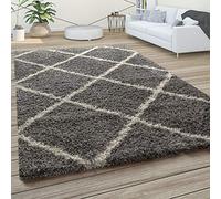 Paco Home Alfombra De Pelo Largo, Suave Salón Shaggy Estilo Escandinavo Motivo De Rombos, tamaño:60x100 cm, Color:Gris
