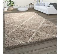 Paco Home Alfombra De Pelo Largo, Suave Salón Shaggy Estilo Escandinavo Motivo De Rombos, tamaño:60x100 cm, Color:Beige