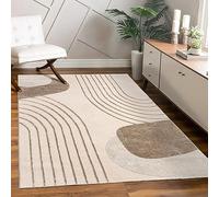 Paco Home Alfombra de Sala y Dormitorio, Moderna Pelo Corto, diseño Floral geométrico con Palmera Brillante, Efecto Alto-bajo 3D, tamaño:160x230 cm, Color:Beige 3