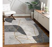 Paco Home Alfombra de Sala y Dormitorio, Moderna Pelo Corto, diseño Floral geométrico con Palmera Brillante, Efecto Alto-bajo 3D, tamaño:80x300 cm, Color:Gris