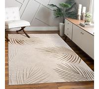 Paco Home Alfombra de Sala y Dormitorio, Moderna Pelo Corto, diseño Floral geométrico con Palmera Brillante, Efecto Alto-bajo 3D, tamaño:120x160 cm, Color:Beige 2