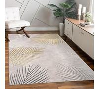 Paco Home Alfombra de Sala y Dormitorio, Moderna Pelo Corto, diseño Floral geométrico con Palmera Brillante, Efecto Alto-bajo 3D, tamaño:120x160 cm, Color:Oro
