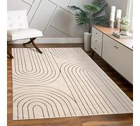 Paco Home Alfombra de Sala y Dormitorio, Moderna Pelo Corto, diseño Floral geométrico con Palmera Brillante, Efecto Alto-bajo 3D, tamaño:120x160 cm, Color:Crema