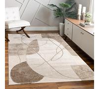Paco Home Alfombra de Sala y Dormitorio, Moderna Pelo Corto, diseño Floral geométrico con Palmera Brillante, Efecto Alto-bajo 3D, tamaño:120x160 cm, Color:Beige
