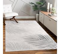 Paco Home Alfombra de Sala y Dormitorio, Moderna Pelo Corto, diseño Floral geométrico con Palmera Brillante, Efecto Alto-bajo 3D, tamaño:80x300 cm, Color:Gris 2