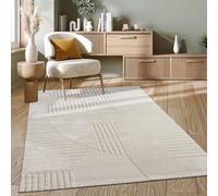 Paco Home Alfombra de Sala y Dormitorio Moderna Pelo Corto, diseños Abstractos orgánicos geométricos Efecto 3D Crema Suave, tamaño:160x230 cm, Color:Crema 3