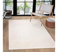 Paco Home Alfombra de Sala y Dormitorio, Moderna Pelo Corto escandinava Boho Rainbow japandi Geométrica 3D Efecto Crema, tamaño:160x220 cm, Color:Crema 6