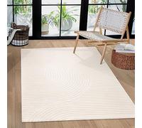 Paco Home Alfombra de Sala y Dormitorio, Moderna Pelo Corto escandinava Boho Rainbow japandi Geométrica 3D Efecto Crema, tamaño:160x220 cm, Color:Crema 5