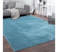Paco Home Alfombra de salón de pelo corto, suave, antideslizante, moderna, monocolor, azul, turquesa, tamaño: 120 x 160 cm