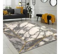 Paco Home Alfombra de salón Oro- Gris, Diseño de mármol en 3-D, Resistente, Pelo Corto, tamaño:120x170 cm