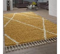 Paco Home Alfombra desgreñada Sala de Estar Alta Pila de Diamantes patrón skandi diseño Vers. Colores y tamaños, tamaño:140x200 cm, Color:Amarillo
