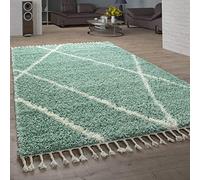 Paco Home Alfombra desgreñada Sala de Estar Alta Pila de Diamantes patrón skandi diseño Vers. Colores y tamaños, tamaño:60x100 cm, Color:Verde