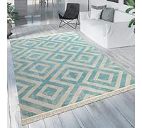Paco Home Alfombra Exterior Azul Blanca Balcón Terraza Motivo Rombos Diseño Escandinavo, tamaño:80x150 cm
