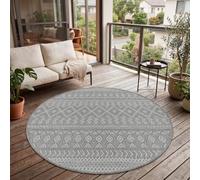 Paco Home Alfombra Exterior Interior Balcón Terraza Cocina Motivo Boho Étnico Moderno, tamaño:Ø 160 cm Redon, Color:Gris 3