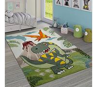 Paco Home Alfombra Infantil Adorable Dinosaurios Selva Volcán Efecto 3-D Pelo Corto Verde, tamaño:200x290 cm