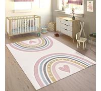 Paco Home Alfombra Infantil Alfombra Habitacion Niño Arcoíris Corazón 3D Rosa Crema, tamaño:140x200 cm