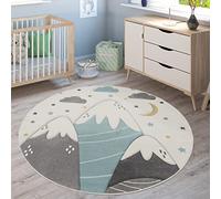 Paco Home Alfombra Infantil Alfombra Habitacion Niño Color Pastel 3D Motivo Montañas Moderna, tamaño:Ø 200 cm Redon