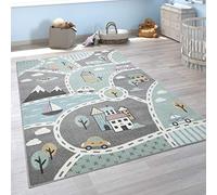 Paco Home Alfombra Infantil, Alfombra Juegos Infantil, Dibujos De Ciudad, Verde Y Gris, tamaño:120x170 cm