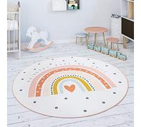 Paco Home Alfombra Infantil Habitación Infantil Juegos Bebé Arco Iris Corazón Crema Rosa, tamaño:150 cm Rund