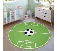 Paco Home Alfombra Infantil Juego para Dormitorio Niños Diseño Campo De Fútbol En Verde, tamaño:Ø 200 cm Redondo