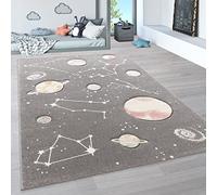 Paco Home Alfombra Infantil Juego Planetas Y Estrellas para Dormitorio Niños En Gris, tamaño:160x230 cm