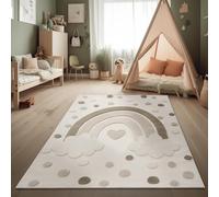 Paco Home Alfombra Infantil Moderna Alfombra de Juego Habitación Infantil Efecto 3D Tonos Naturales Pelo Suave Robusta y fácil de cuidar Motivo Arco Iris Crema Sand, tamaño:80x150 cm