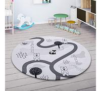 Paco Home Alfombra Infantil Redonda Chicas Chicos Estrellas Luna Elefante Arco Iris, tamaño:Ø 120 cm Redondo, Color:Blanco