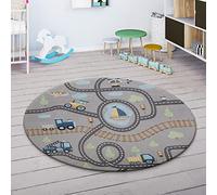 Paco Home Alfombra Infantil Redonda Chicas Chicos Estrellas Luna Elefante Arco Iris, tamaño:Ø 150 cm Redon, Color:Gris 2